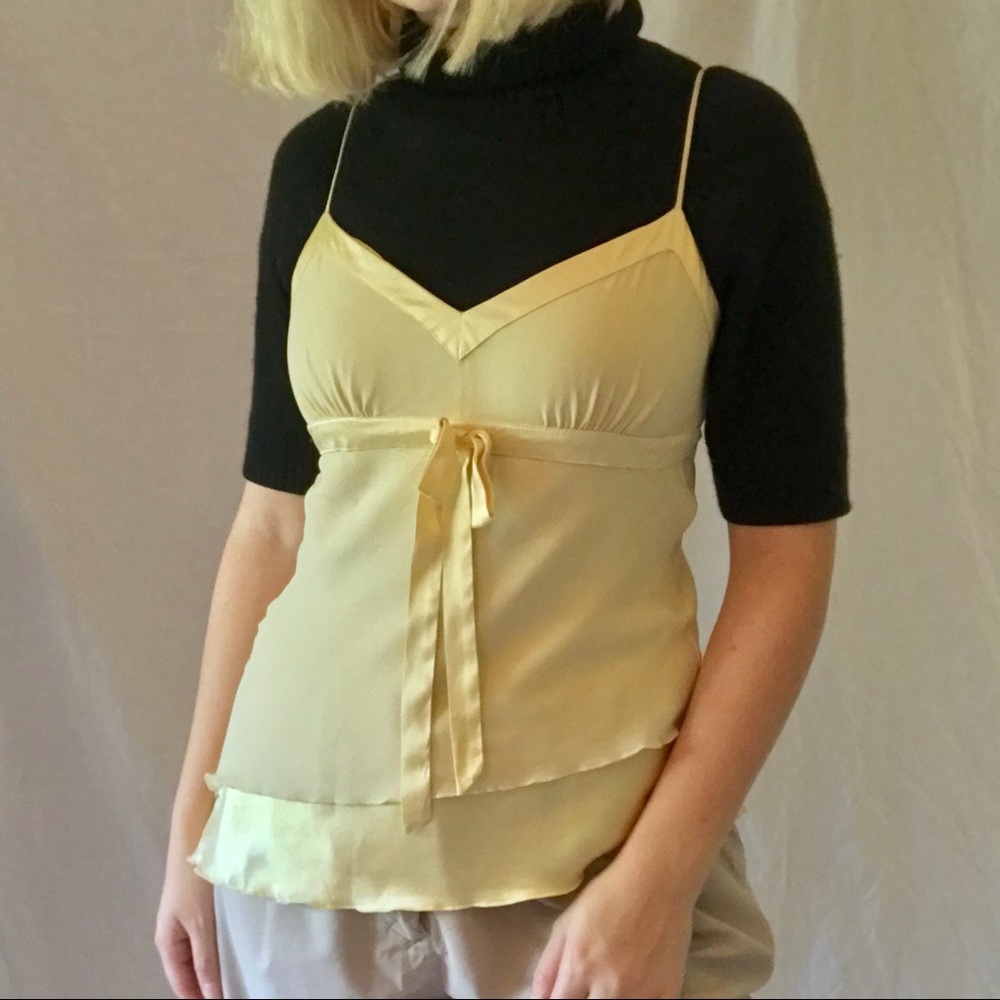 yellow 100% silk asymmetrical y2k 90s camisole